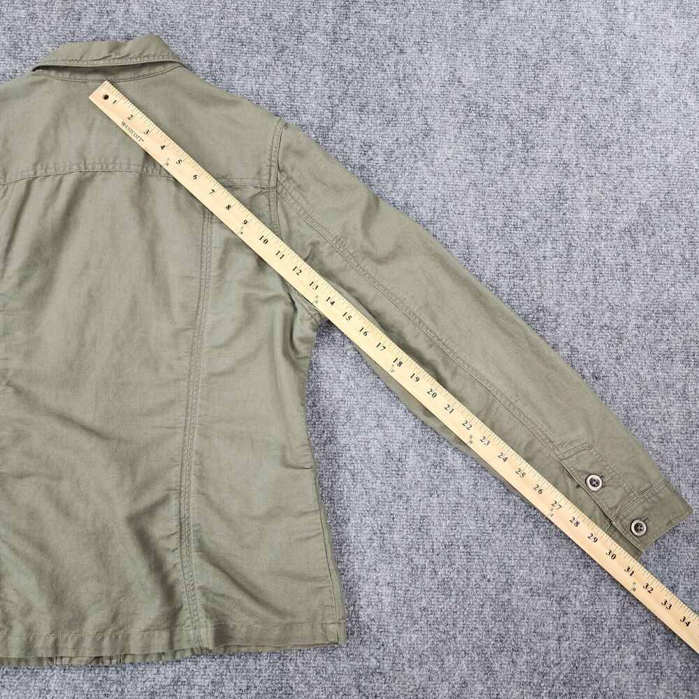 Eddie Bauer Jacket Women Large Green Linen Blend Metal Button Casual Safari Coat - Picture 7 of 16
